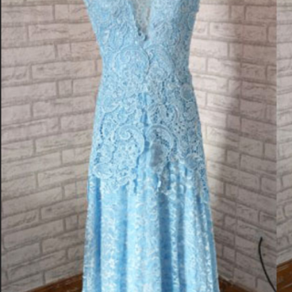 Lace Prom Dress ,light Blue Prom Dress , O Neck..