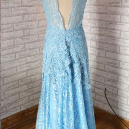 Lace Prom Dress ,light Blue Prom Dress , O Neck..
