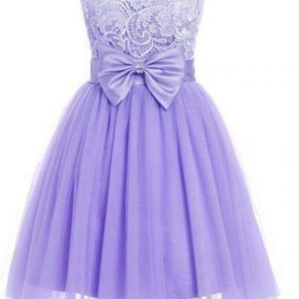 Cute Lavender Short Tulle Lace Homecoming Dresses..