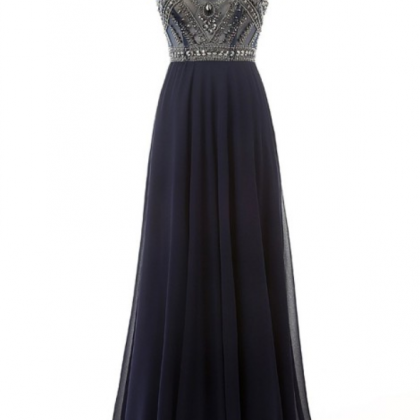 Fine Sleeveless Prom Dresses, Navy Blue Sleeveless..