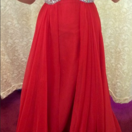 Sweetheart Neck Red Long Chiffon Prom Dresses With..