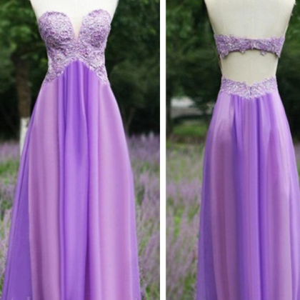 Purple Long Chiffon Prom Dresses Sweetheart Neck..