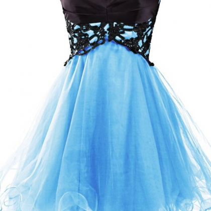 Blue Organza Homecoming Dress,applique Homecoming..