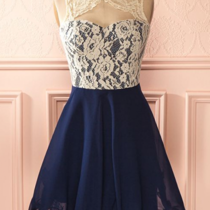 Homecoming Dresses,vintage Prom Dress, Navy Blue..
