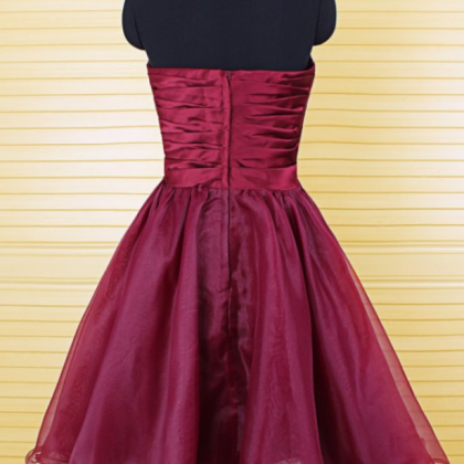 Burgundy Short Prom Dresses Beaded Sweetheart..