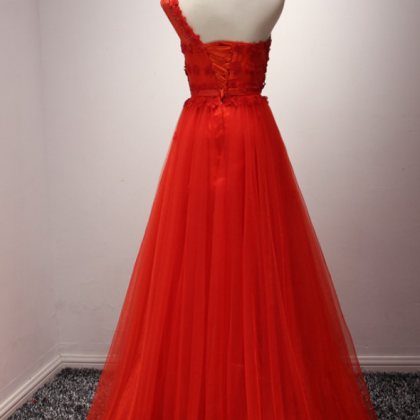 Prom Dresses, Prom Dresses With Flowers, Red Tulle..