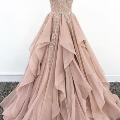 Off The Shoulder Tulle Champagne Appliques Prom..