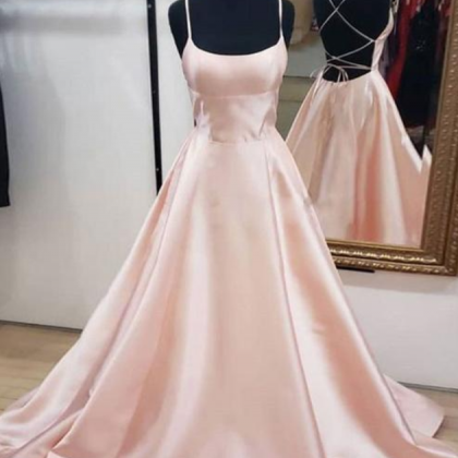Simple Pink Satin Open Back Long Prom Dress,..