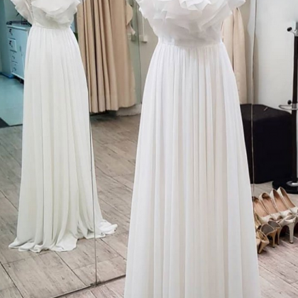 White Chiffon One Shoulder Long Senior Prom Dress,..