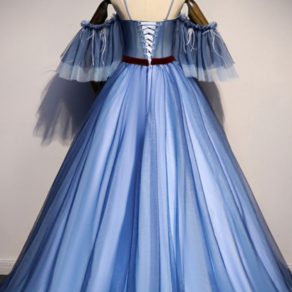 Blue Tulle Off Shoulder Puffy Sleeve Long Sweet 16..