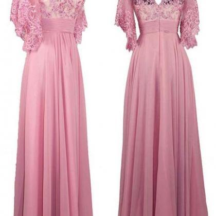 Custom Made Pink Chiffon Prom Dress,sexy V-neck..