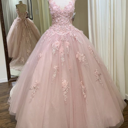 Pink Tulle Lace Ball Gown Sweet 16 Dress Y823