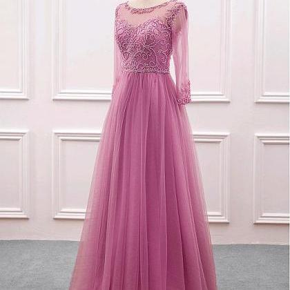 A-Line Jewel Neckline Tulle Dress Peach