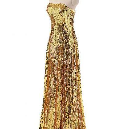 Shimmering Sequin Lace Strapless Neckline A-line..