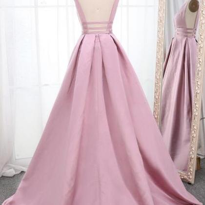 Simple V Neck Sleeveless Long Prom Dress, A Line..