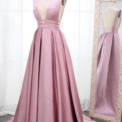 Simple V Neck Sleeveless Long Prom Dress, A Line..