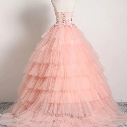 Ball Gown Pink 3d Lace Multi-layered Prom Dresses..