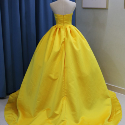 Yellow Long Backless Bead Quinceanera Dress, Sweet..