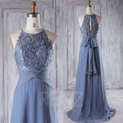 Steel Blue Chiffon Bridesmaid Dress, Sweetheart..