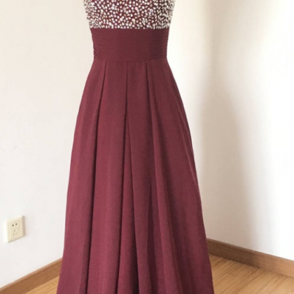 Chiffon with Appliqued Long Dresses Burgundy
