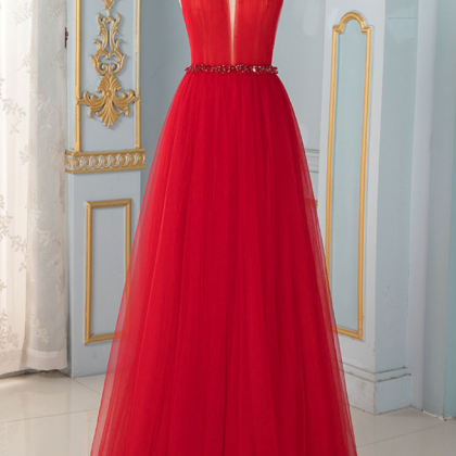 Stylish Dress Elegant Red High Neck Evening..