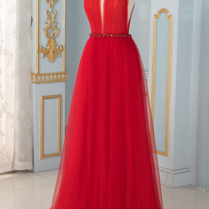 Stylish Dress Elegant Red High Neck Evening..