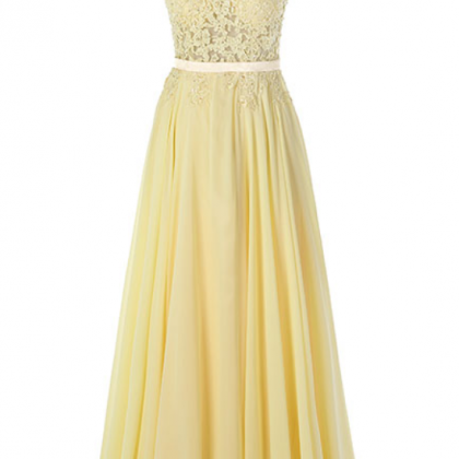 Stylish Dress Yellow Long Prom Dresses Lace..