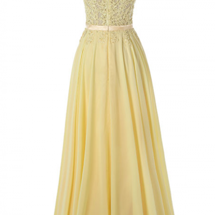 Stylish Dress Yellow Long Prom Dresses Lace..