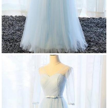 Stylish Dress Simple Pure Blue V Neck Long Senior..
