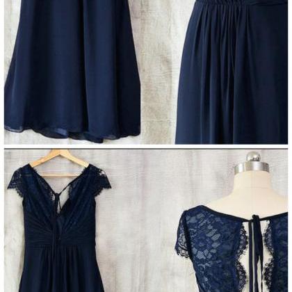Stylish Dress Vintage Navy Blue Lace Bridesmaid..