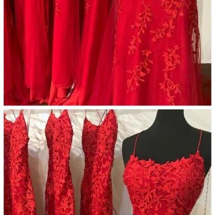 Stylish Dress Beautiful Spaghetti Straps Red Lace..