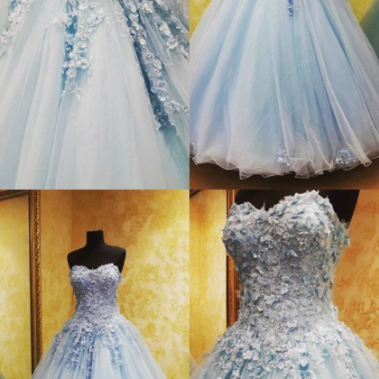 Charming Tulle Appliques Ball Gown Prom Dresses,..