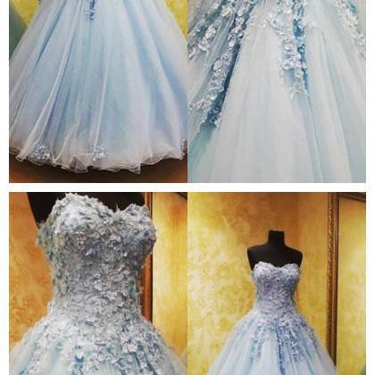Charming Tulle Appliques Ball Gown Prom Dresses,..