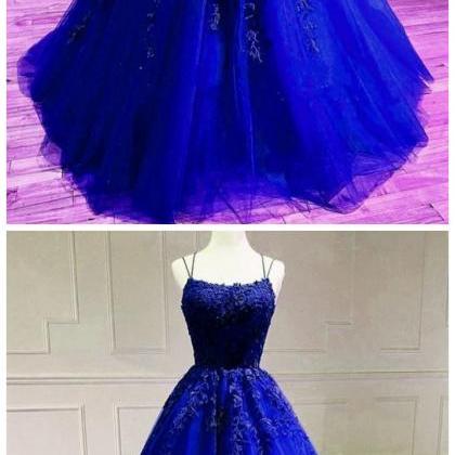 Royal Blue Prom Dress Tulle Ball Gown Lace..