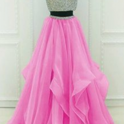 Sequins Beaded Organza Layered Two Piece Ballgowns..