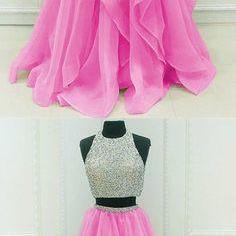 Sequins Beaded Organza Layered Two Piece Ballgowns..