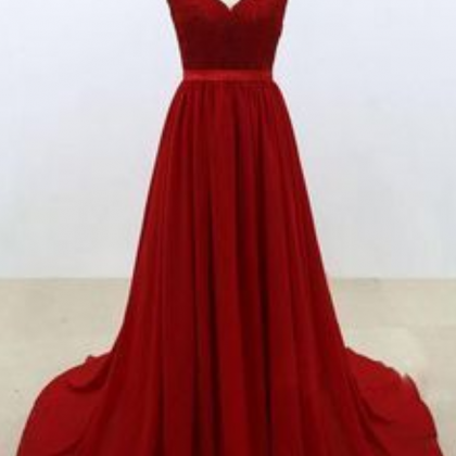 Burgundy V Neck Lace Chiffon Long Prom Dress,..