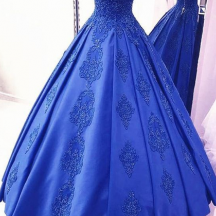 A-line Ball Gown Prom Dress , Royal Blue Prom Gown