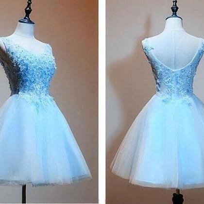 Tulle Short Party Dress With Lace Applique,..
