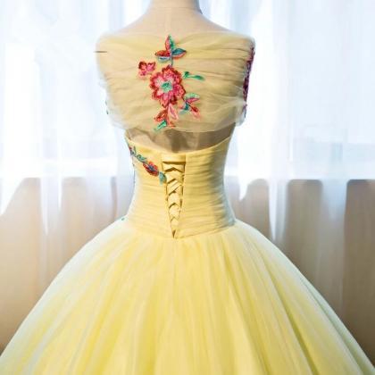 Yellow Tulle Ball Gown Sweet 16 Dress, Yellow..