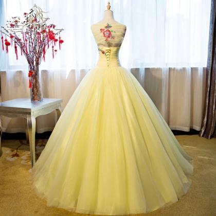 Yellow Tulle Ball Gown Sweet 16 Dress, Yellow..