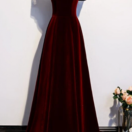 Charming Dark Red Velvet Long Prom Dress, Junior..