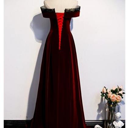 Charming Dark Red Velvet Long Prom Dress, Junior..
