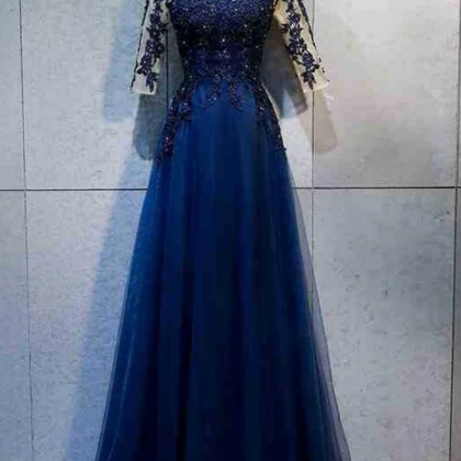 High Quality Navy Blue 1/2 Sleeves Tulle Party..