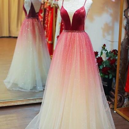 Beautiful Tulle Long Party Gown, Straps Gradient..