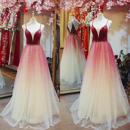 Beautiful Tulle Long Party Gown, Straps Gradient..