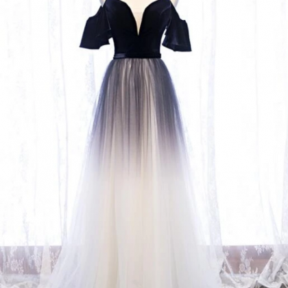 Tulle With Velvet Long Party Dress, Bridesmaid..