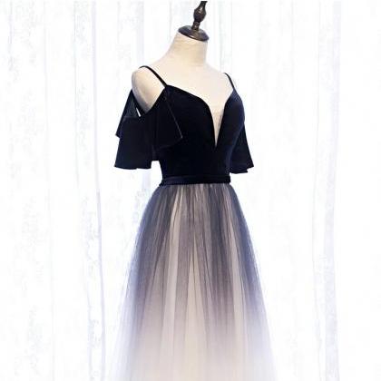 Tulle With Velvet Long Party Dress, Bridesmaid..