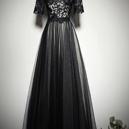 Black Tulle Long Prom Dress 2020, Black Party..
