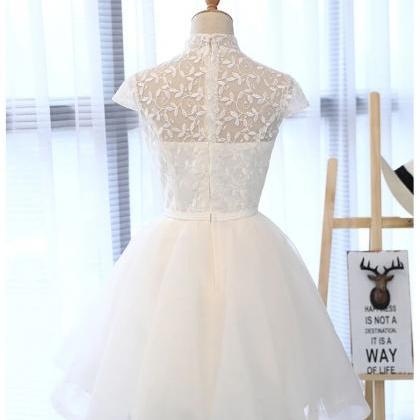 Tulle Short Lace Cap Sleeves Party Dress,..